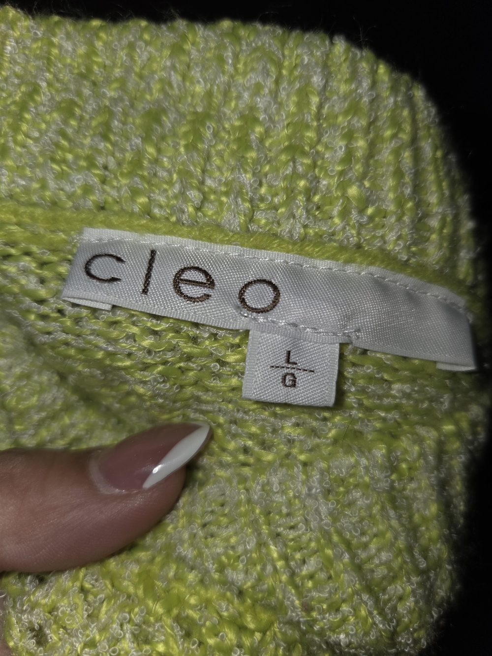 Cleo Open-Knit Crewneck Sweater in Green & Yellow Size Large - Picture 8 of 8